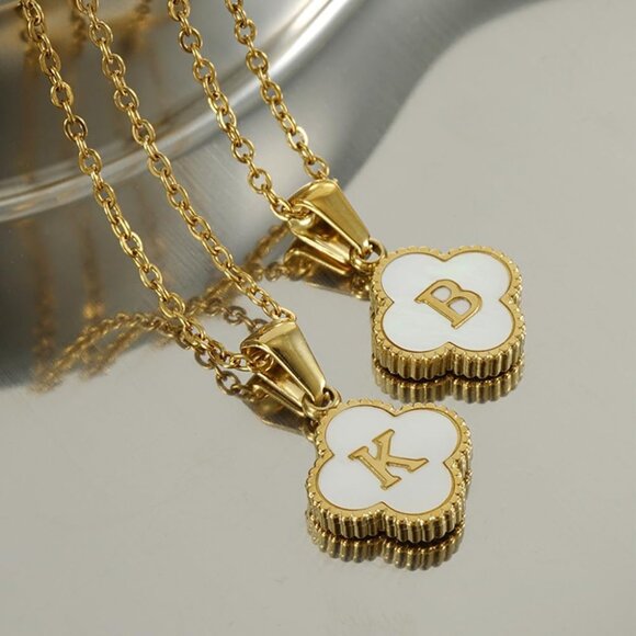 Personalized 14K Gold Plated Clover Initial Necklace - Dainty Women’s Jewelry - Picture 8 of 9